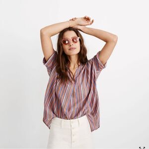 Madewell Courier Button-Back Striped Shirt Size S Oversized Blouse